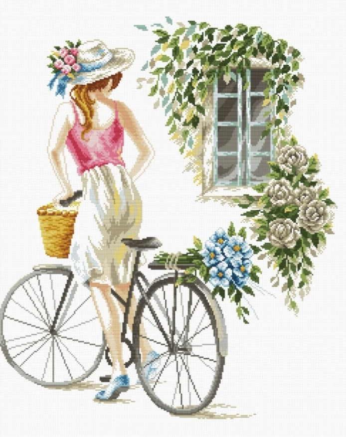 (No-Count Cross Stitch Kit) Bicycle Girl by Needleart World