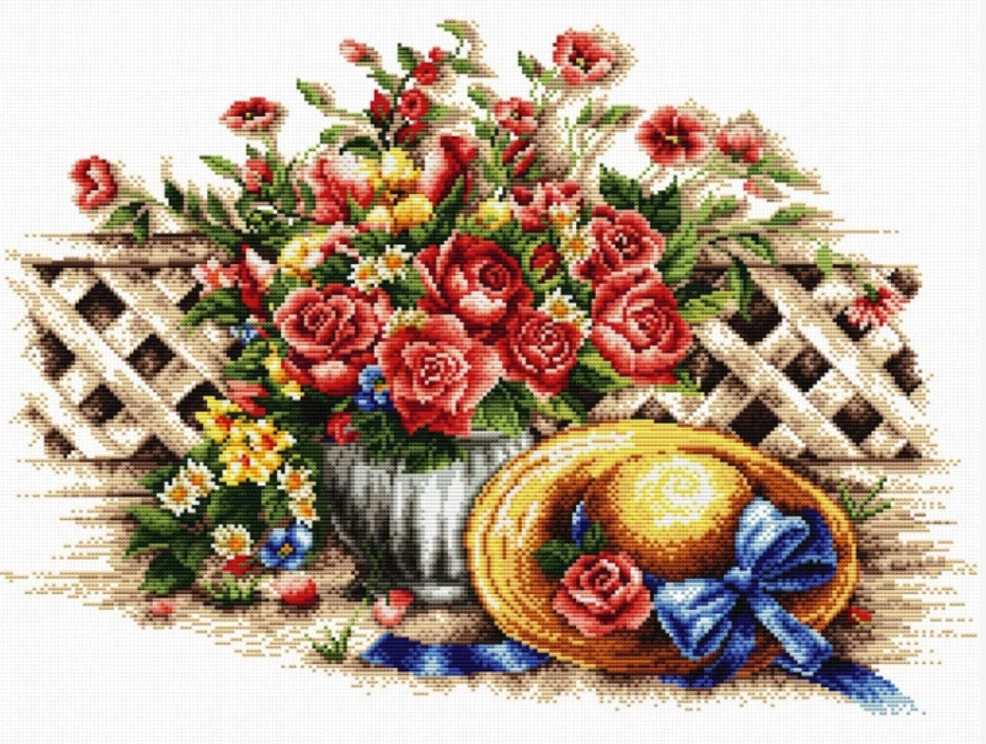 (No-Count Cross Stitch Kit) Roses and Sunhat by Needleart World