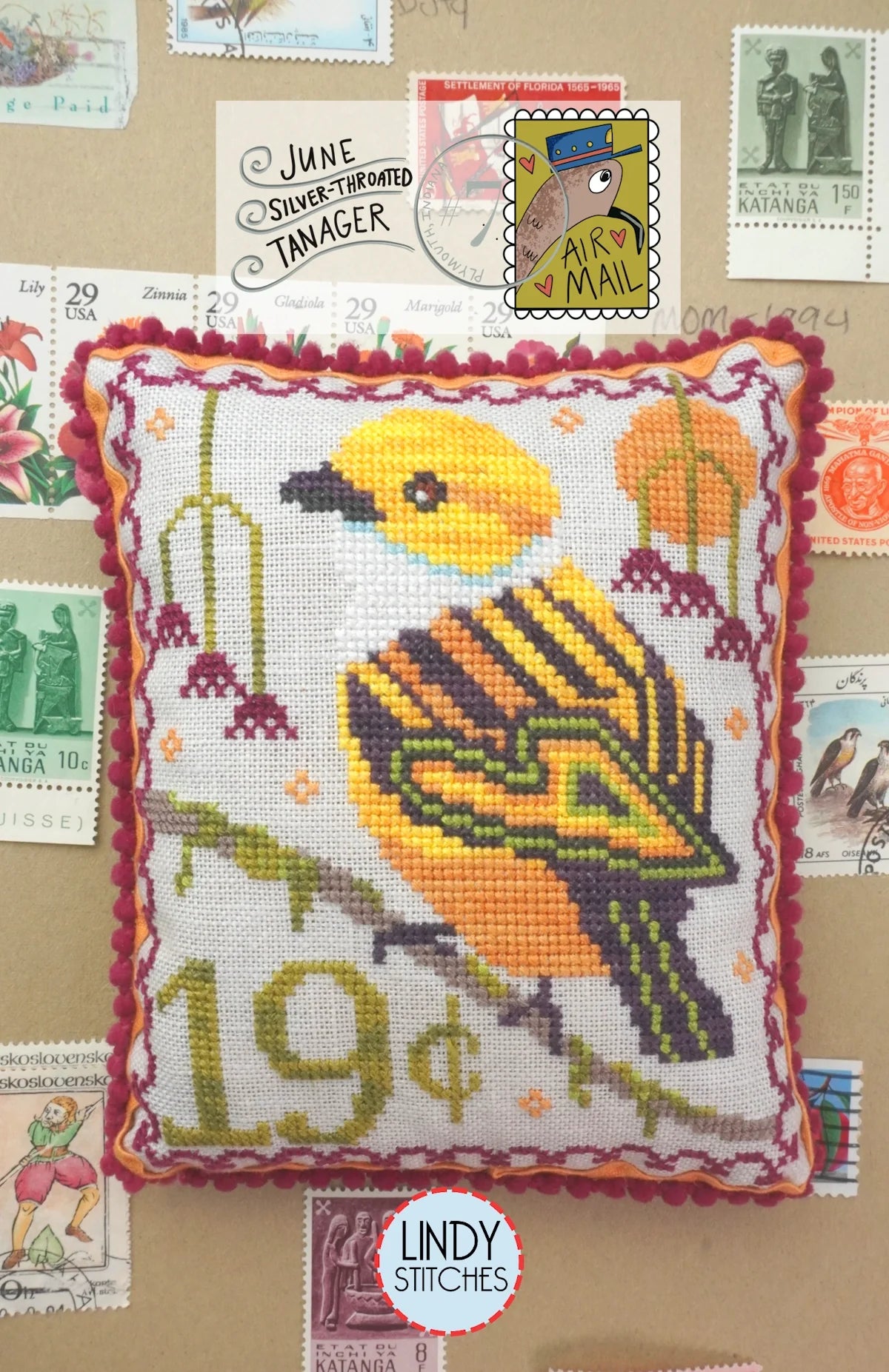 ✓ Air Mail June Silver-Throated Tanager by Lindy Stitches