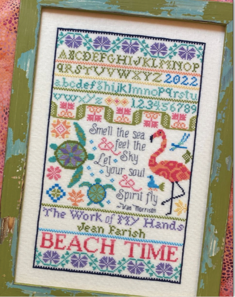 ✓ Two Turtles and A Flamingo by Jean Farish-Cross Stitch-Jean Farish-Millennial Fabrics
