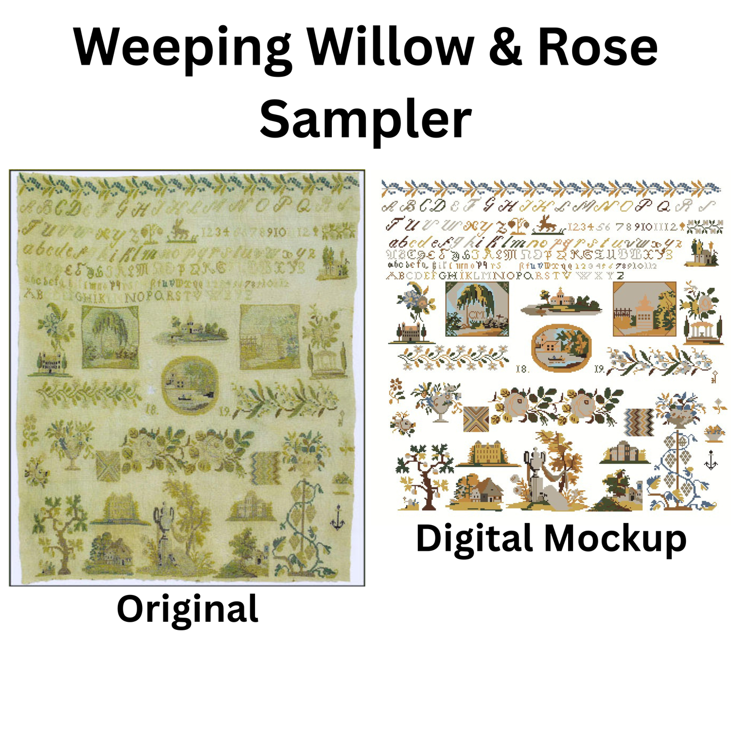 *Preorder* Weeping Willow & Rose Sampler by 1884 Stitchery Designs