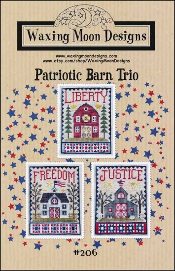 ✓ Patriotic Barn Trio by Waxing Moon Designs-Cross Stitch-Waxing Moon Designs-Millennial Fabrics