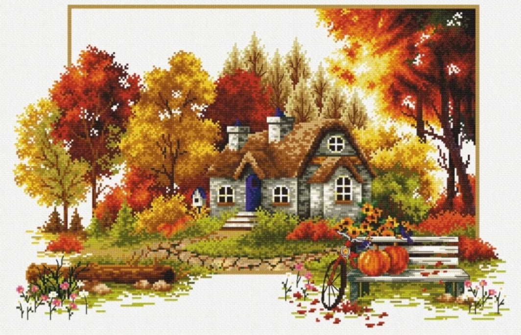 (No-Count Cross Stitch Kit) Autumn Cottage by Needleart World