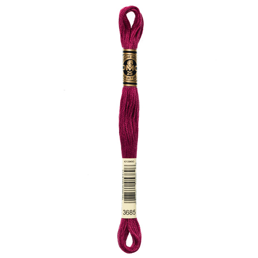 DMC 6 Strand Cotton Embroidery Floss #3685 - Mauve Very Dark-Cross Stitch-DMC Floss-Millennial Fabrics