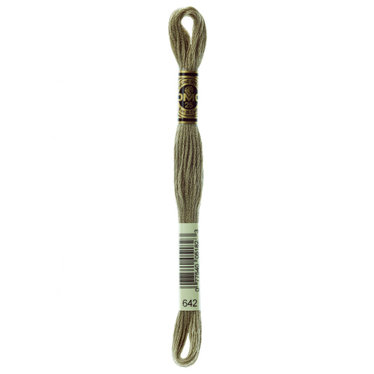 DMC 6 Strand Cotton Embroidery Floss #642 - Beige Gray Dark-Cross Stitch-DMC Floss-Millennial Fabrics