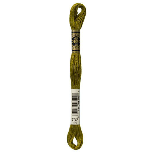DMC 6 Strand Cotton Embroidery Floss #732 - Olive Green-Cross Stitch-DMC Floss-Millennial Fabrics