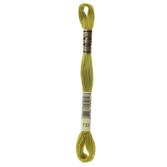 DMC 6 Strand Cotton Embroidery Floss #733 - Olive Green Medium-Cross Stitch-DMC Floss-Millennial Fabrics