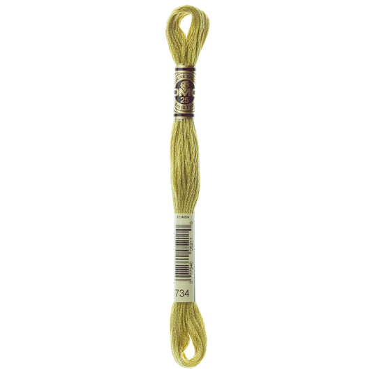DMC 6 Strand Cotton Embroidery Floss #734 - Olive Green Light-Cross Stitch-DMC Floss-Millennial Fabrics