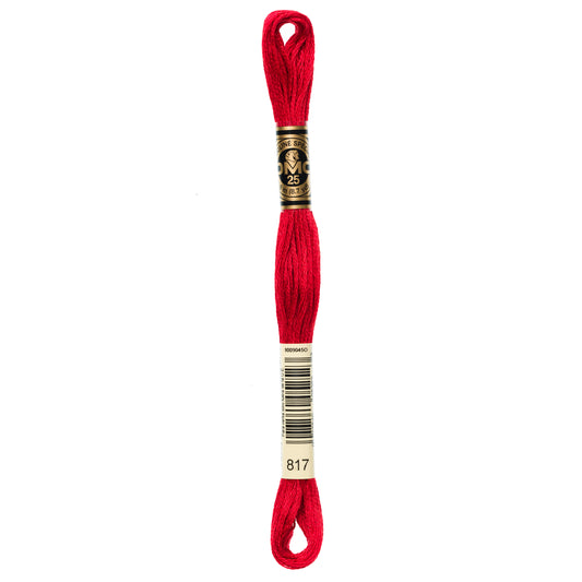 DMC 6 Strand Cotton Embroidery Floss #817 - Coral Red Very Dark-Cross Stitch-DMC Floss-Millennial Fabrics