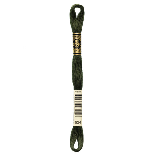 DMC 6 Strand Cotton Embroidery Floss #934 - Avocado Green Black-Cross Stitch-DMC Floss-Millennial Fabrics
