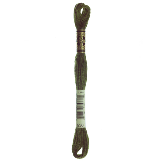 DMC 6 Strand Cotton Embroidery Floss #936 - Avocado Green Very Dark-Cross Stitch-DMC Floss-Millennial Fabrics