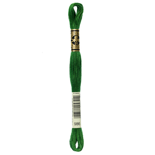 DMC 6 Strand Cotton Embroidery Floss #986 - Forest Green Very Dark-Cross Stitch-DMC Floss-Millennial Fabrics