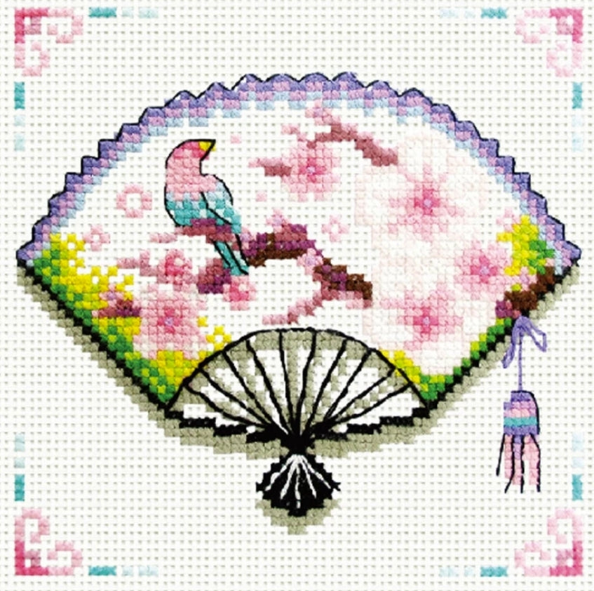 (No-Count Cross Stitch Kit) Cherry Blossom Fan by Needleart World