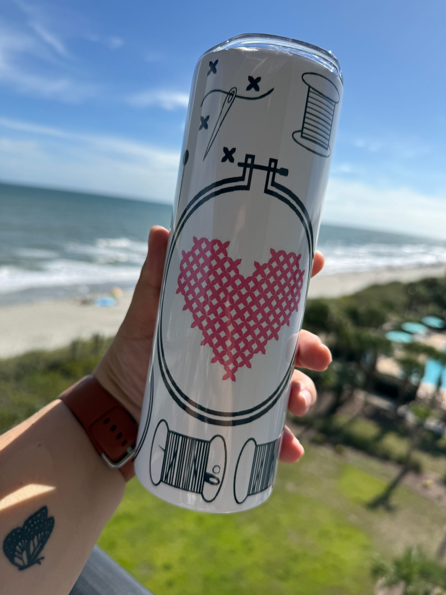Cross Stitch Tumbler by The Pink Giraffe