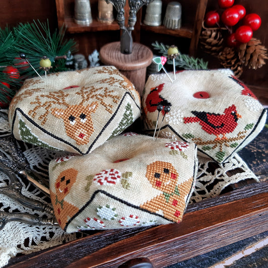 Christmas Biscornu Trio 2024 by Puntini Puntini for Needlework Marketplace