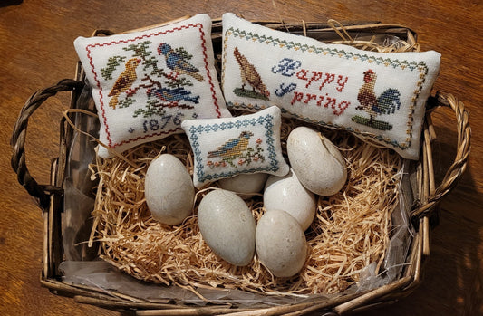 Springtime Bird Cushions by Crowsfeetstitching