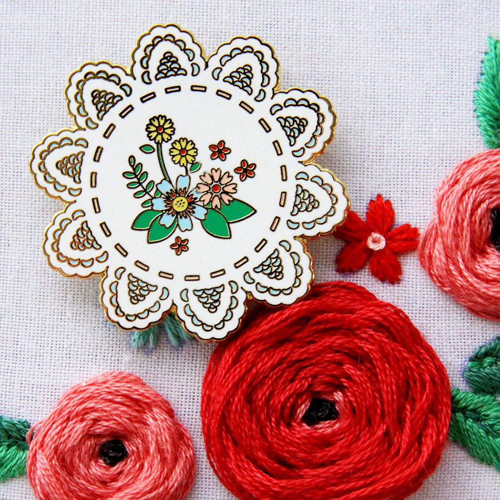 Vintage Floral Doily Needle Minder by Flamingo Toes
