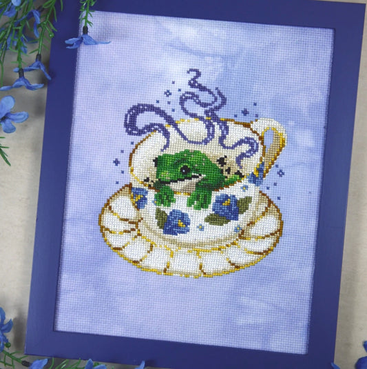 Tea Reading Frog by The Stitch Crypt