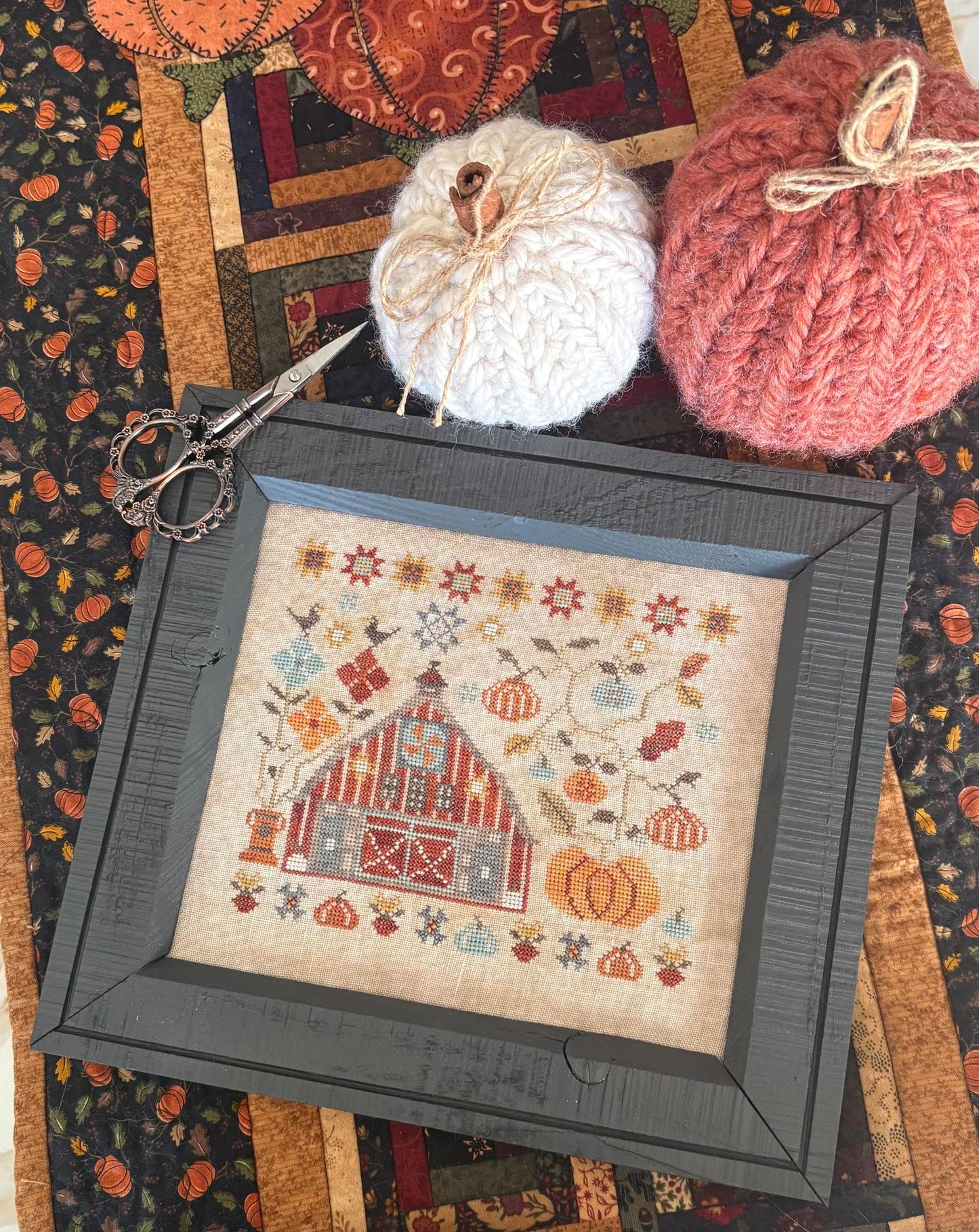 ✓ Autumn Quilt Barn by Pansy Patch Quilts and Stitchery-Cross Stitch-Pansy Patch Quilts and Stitchery-Millennial Fabrics