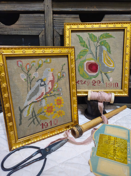 1910 Bird and Pear by Quaint Rose Needlearts
