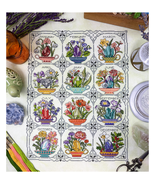 Birthstones & Flowers by Tiny Modernist-Cross Stitch-Tiny Modernist-Millennial Fabrics