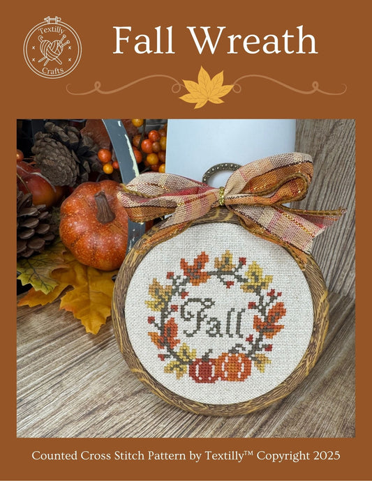 ✓ Fall Wreath by Textilly Crafts-Cross Stitch-Textilly Crafts-Millennial Fabrics